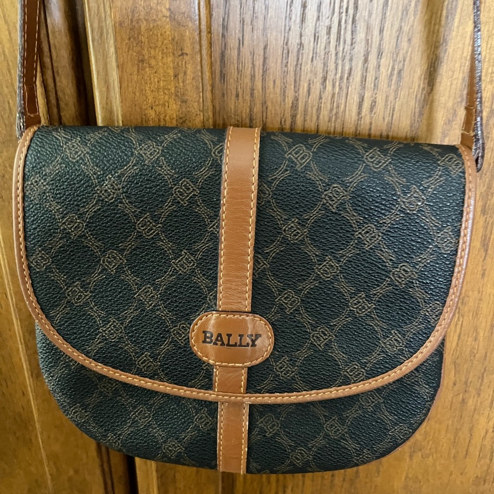 Bally Black and Brown Crossbody Bag with Monogram Design